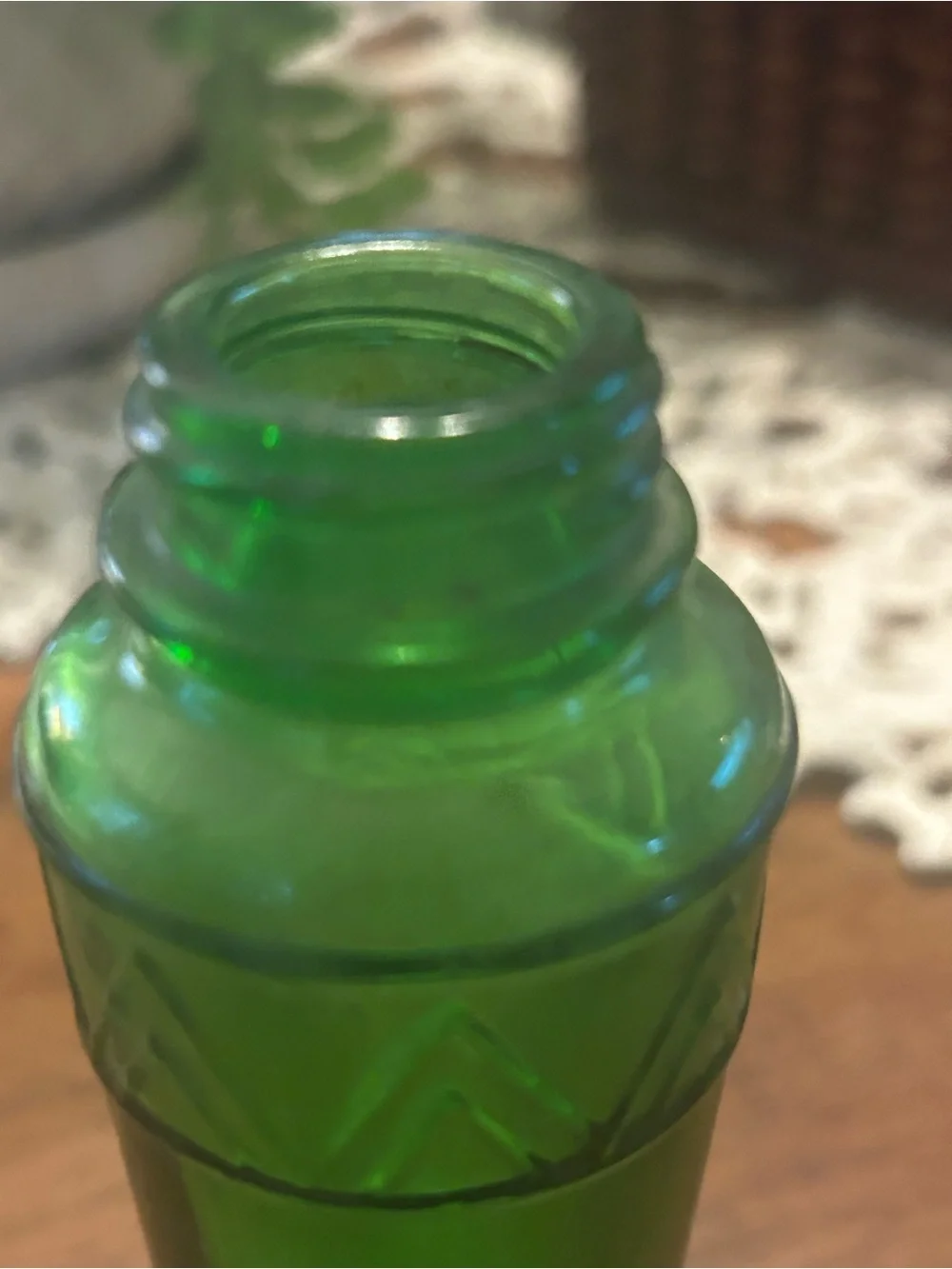 Vintage green glass salt shaker